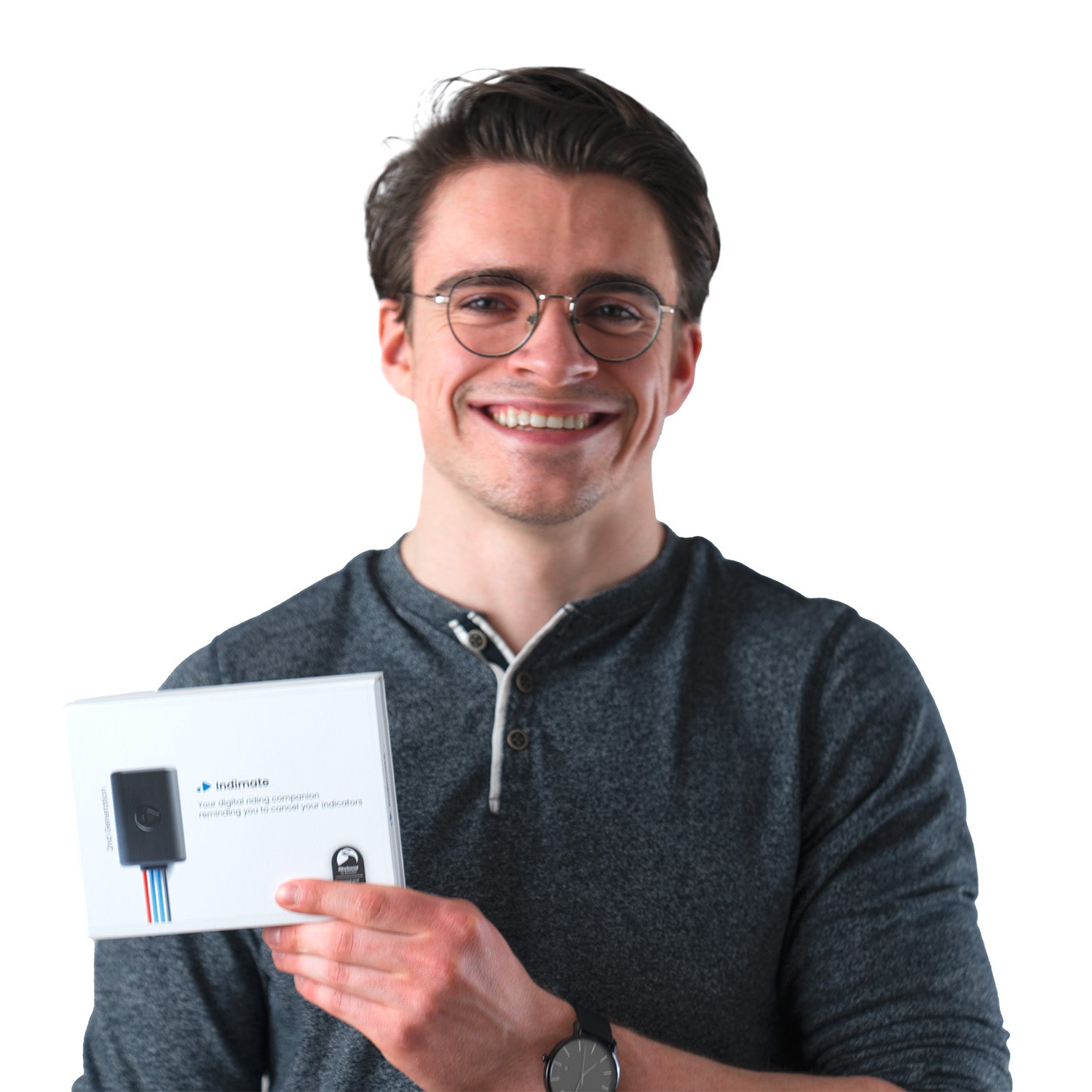 Nicolas, the founder of Indimate holding the indimate box